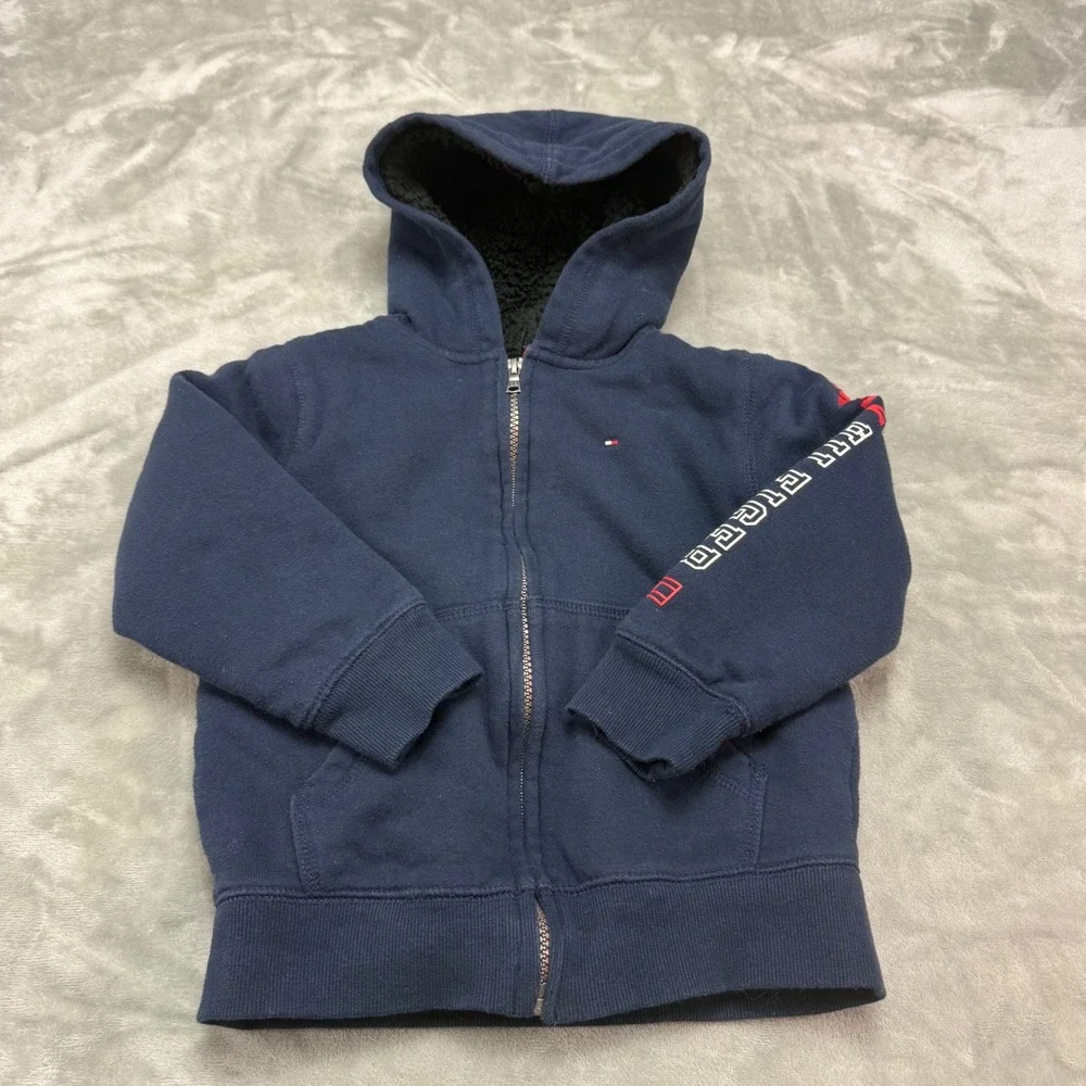 Tommy Hilfiger Jacket Size 5 Blue Sherpa Lined Hoodie Full Zip Kids‎